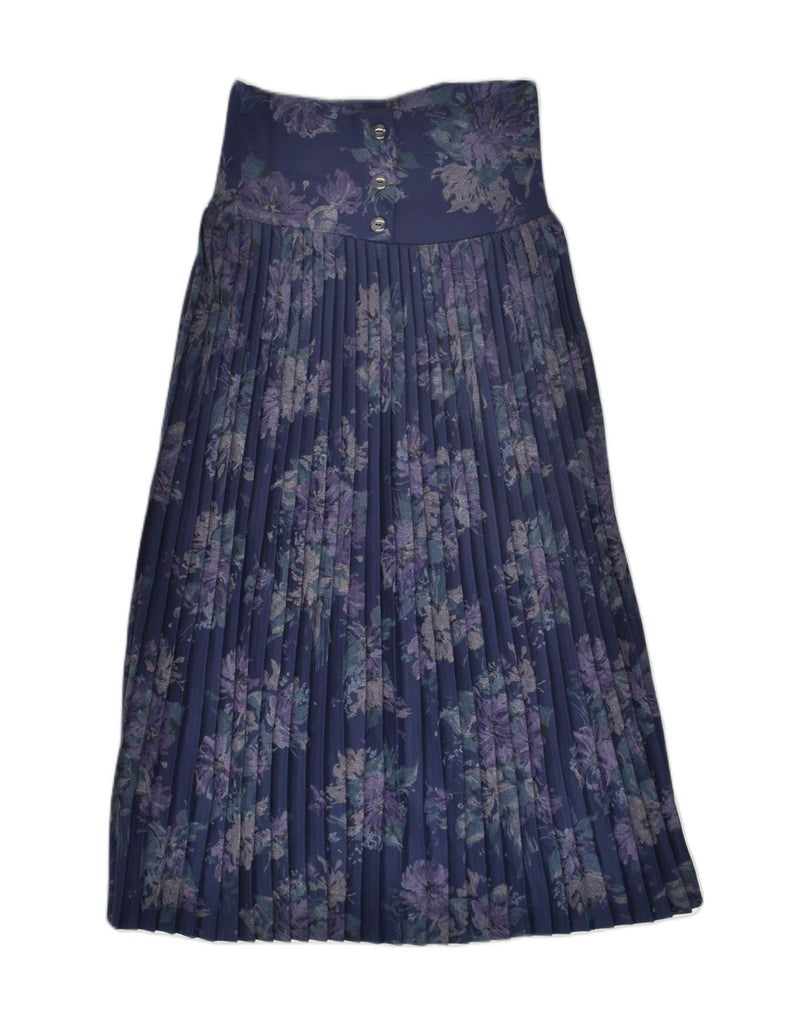 VINTAGE Womens High Waist Pleated Skirt Medium W28  Navy Blue Floral | Vintage Vintage | Thrift | Second-Hand Vintage | Used Clothing | Messina Hembry 