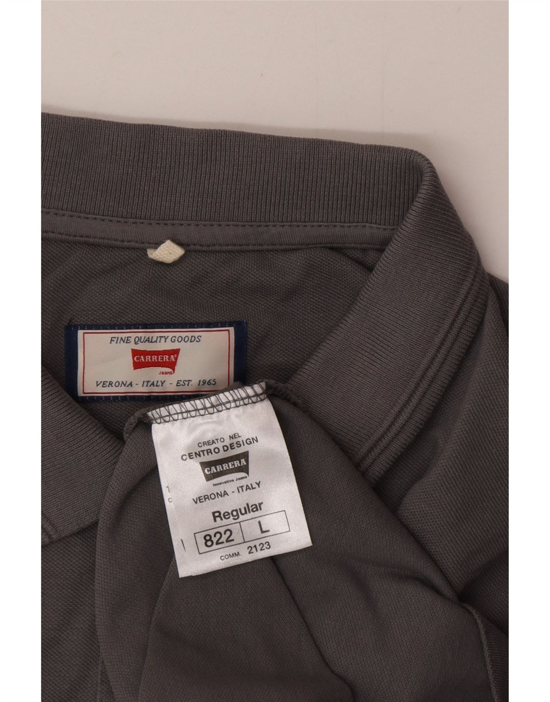 Carrera Mens Long Sleeve Regular Fit Polo Shirt Large Grey Cotton