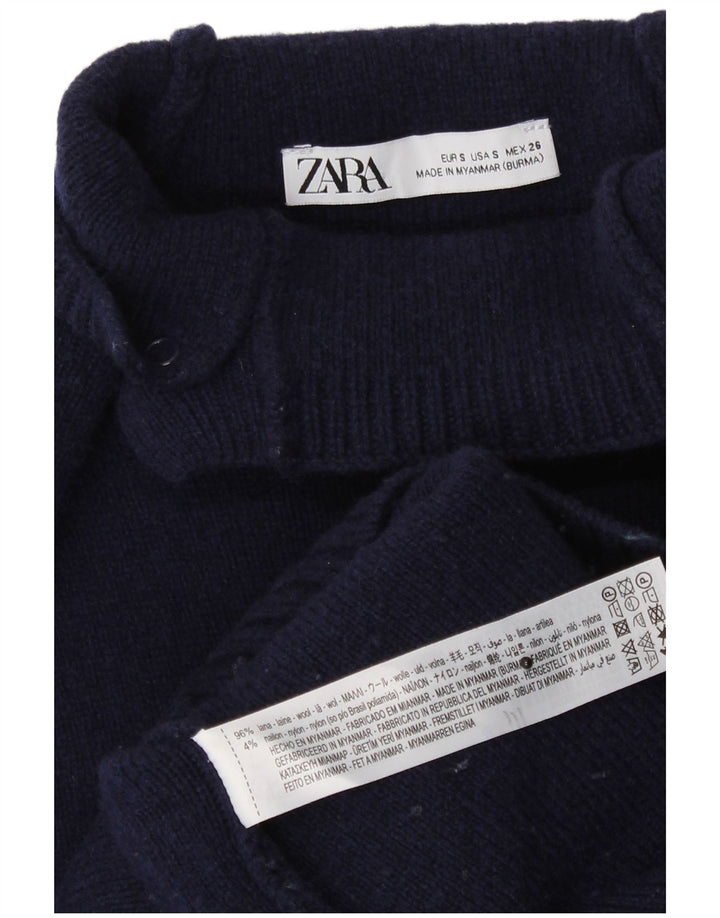 Zara Womens Oversized Turtle Neck Jumper Sweater UK 10 Small Navy Blue Wool