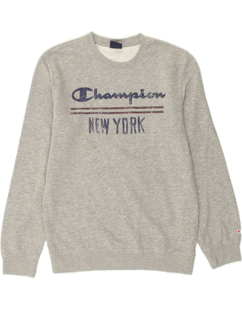 CHAMPION Mens Graphic Sweatshirt Jumper Medium Grey Cotton | Vintage Champion | Thrift | Second-Hand Champion | Used Clothing | Messina Hembry 