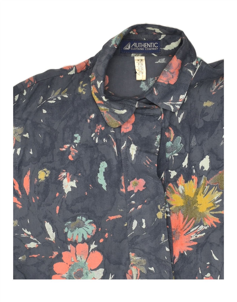 VINTAGE Womens Shirt UK 12 Medium Navy Blue Floral Viscose | Vintage Vintage | Thrift | Second-Hand Vintage | Used Clothing | Messina Hembry 