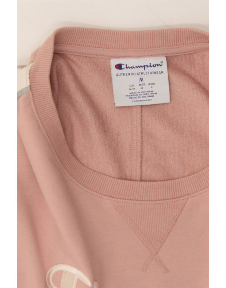 CHAMPION Womens Graphic Sweatshirt Jumper UK 14 Medium Pink Colourblock Vintage Champion and Second-Hand Champion from Messina Hembry 