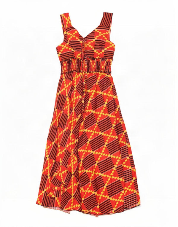 Vintage Womens Sleeveless A-Line Dress UK 10 Small Red Geometric