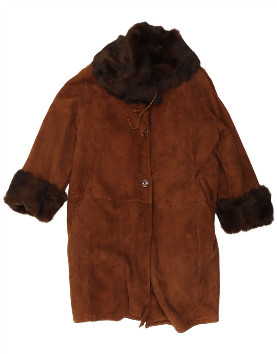 Vintage Womens Oversized Shearling Coat IT 50 XL Brown Shearling