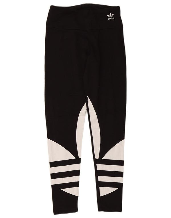 Adidas Womens Graphic Leggings UK 12 Medium Black Colourblock Cotton
