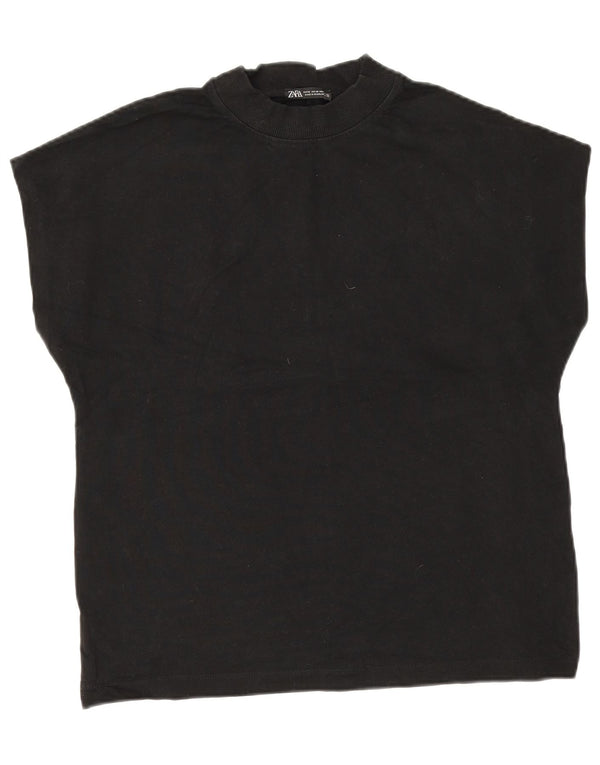 Zara Womens T-Shirt Top UK 14 Medium Black Cotton