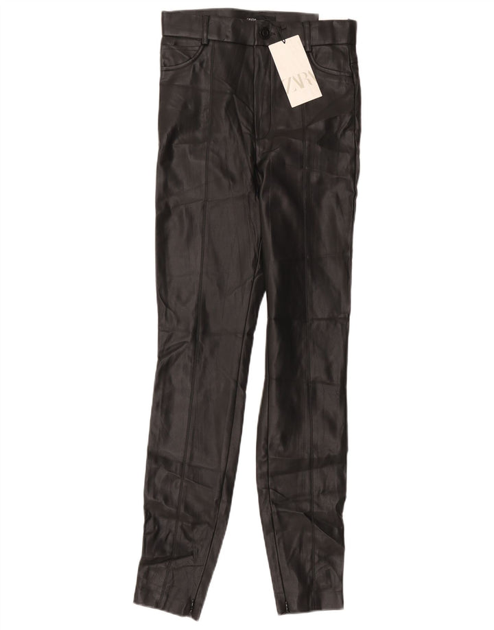 Zara Womens Legging Faux Leather Trousers UK 10 Small Black Polyester