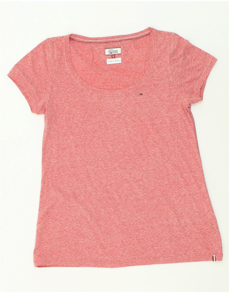 TOMMY HILFIGER Womens T-Shirt Top UK 10 Small Pink Flecked | Vintage Tommy Hilfiger | Thrift | Second-Hand Tommy Hilfiger | Used Clothing | Messina Hembry 