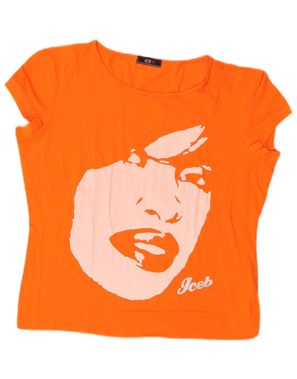 Iceberg Womens Graphic T-Shirt Top UK 18 XL Orange Cotton