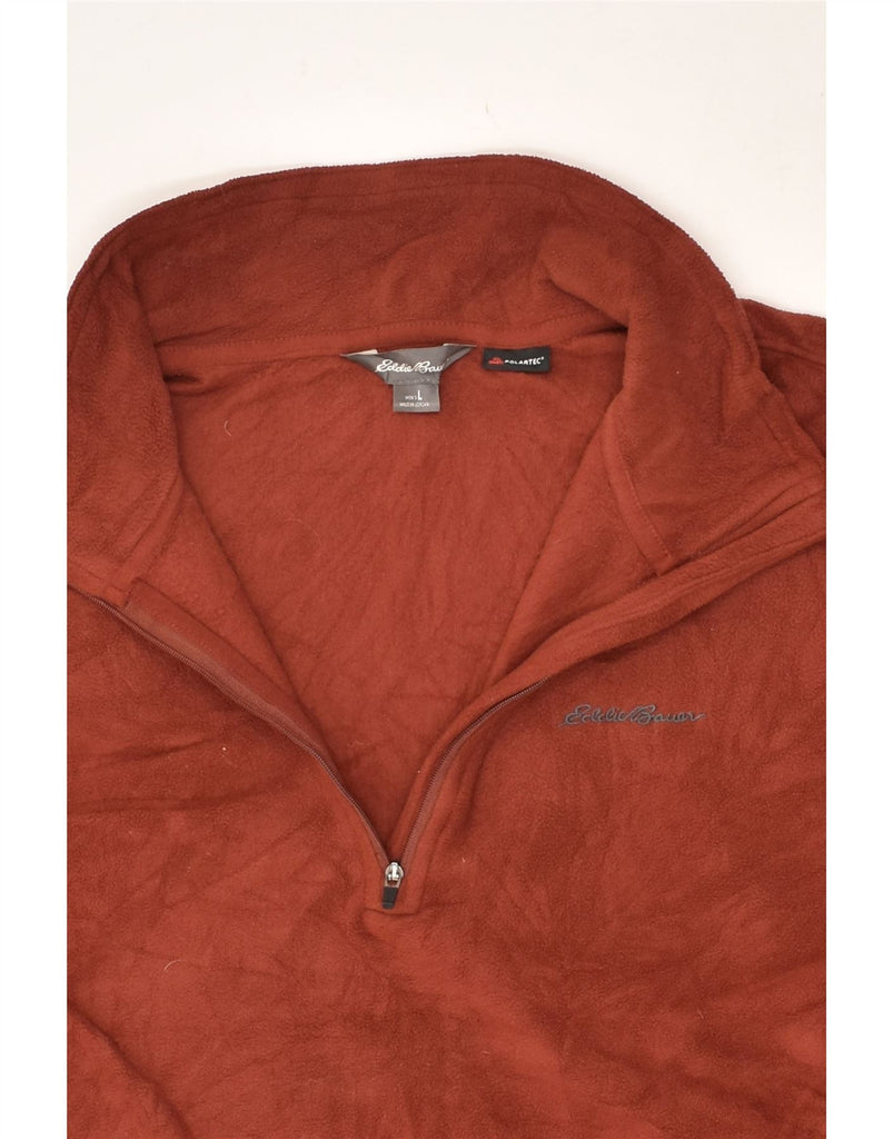 EDDIE BAUER Mens Zip Neck Fleece Jumper Large Maroon Polyester | Vintage Eddie Bauer | Thrift | Second-Hand Eddie Bauer | Used Clothing | Messina Hembry 