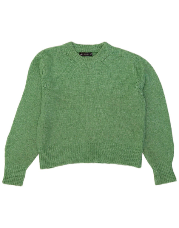 Marks & Spencer Womens Crop Crew Neck Jumper Sweater UK 10 Small Green