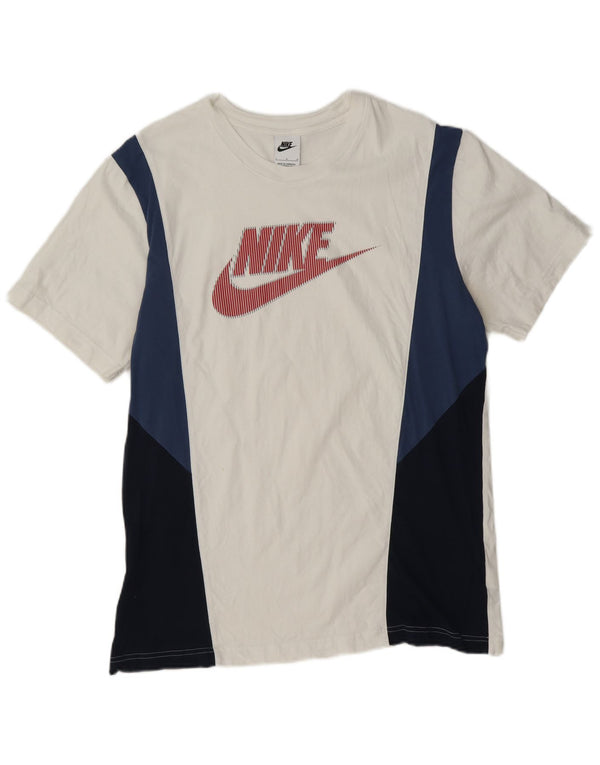 Nike Mens Graphic T-Shirt Top Large White Colourblock Cotton