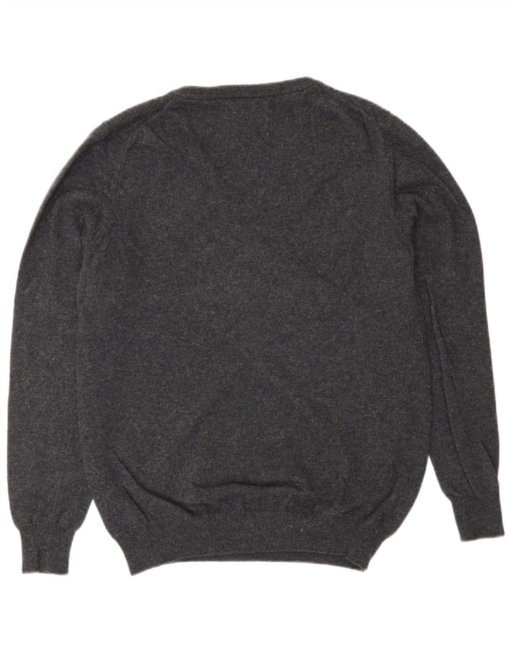 Gant Womens V-Neck Jumper Sweater UK 16 Large Grey Lambswool