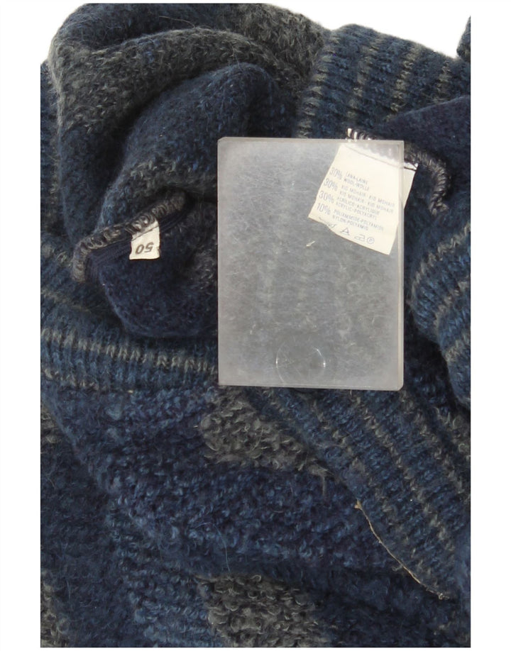 Vintage Mens Cardigan Sweater IT 50 Medium Navy Blue Chevron Wool