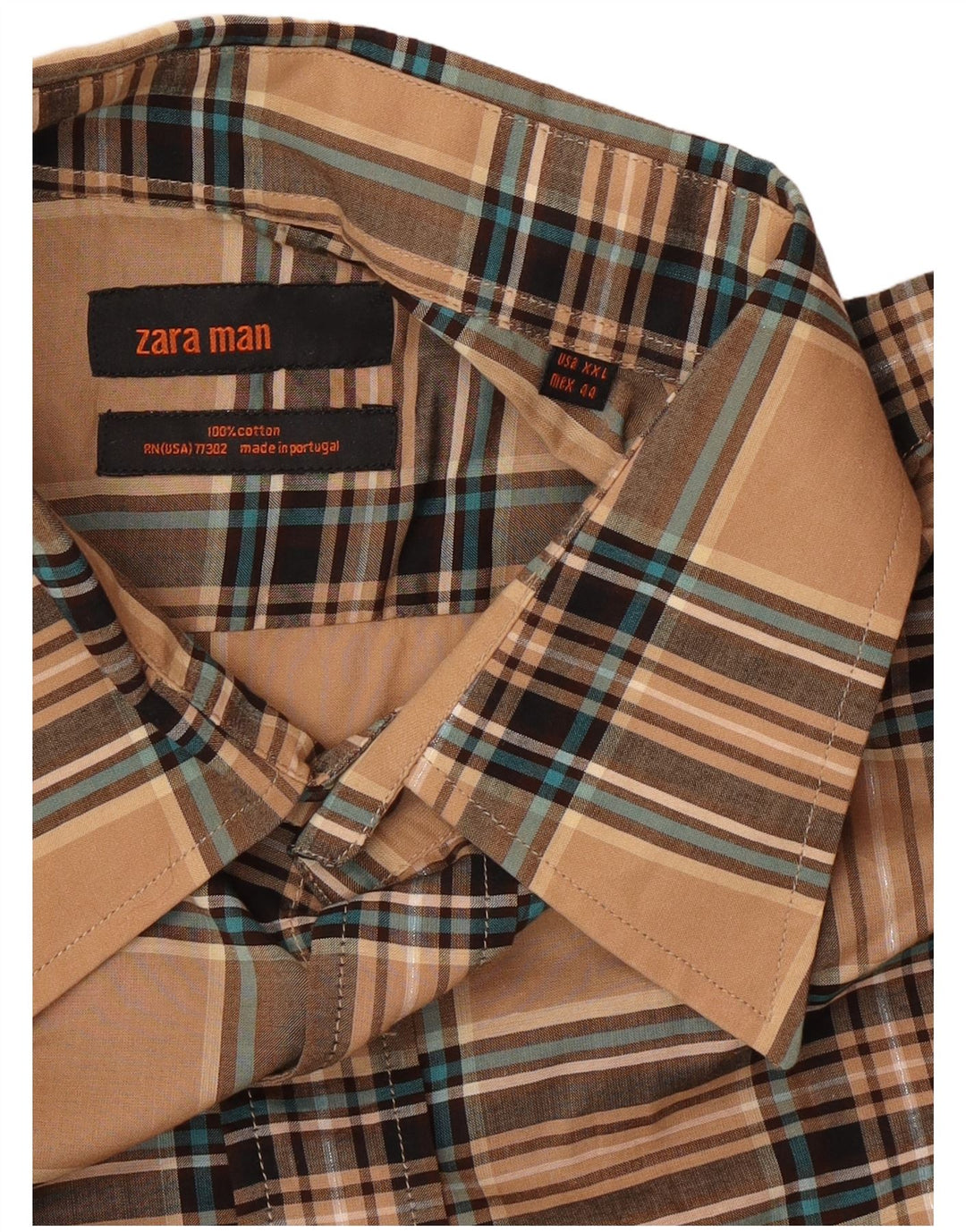Zara Mens Shirt 2XL Beige Plaid Cotton