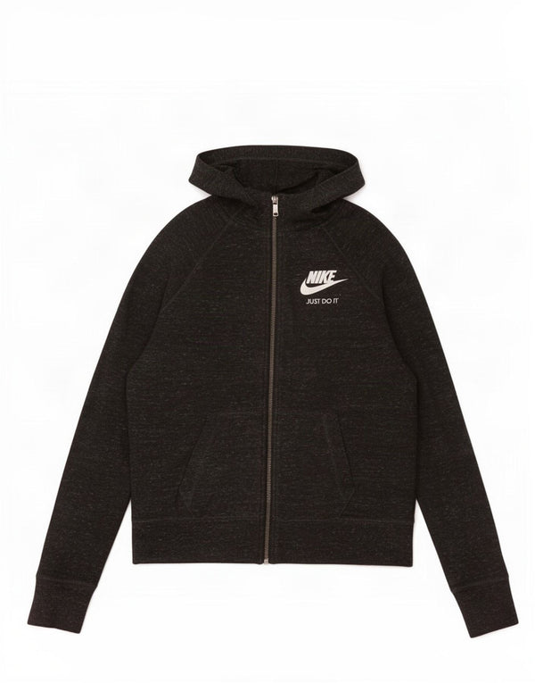 Nike Girls Zip Hoodie Sweater 12-13 Years Large Grey Flecked Cotton