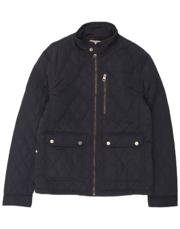 Zara Mens Quilted Jacket UK 40 Large Navy Blue Polyester