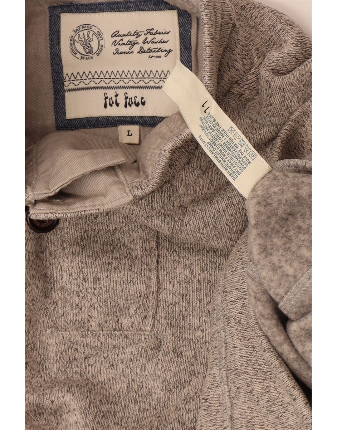 FAT FACE Mens Airlie Button Neck Sweatshirt Jumper Large Grey Flecked