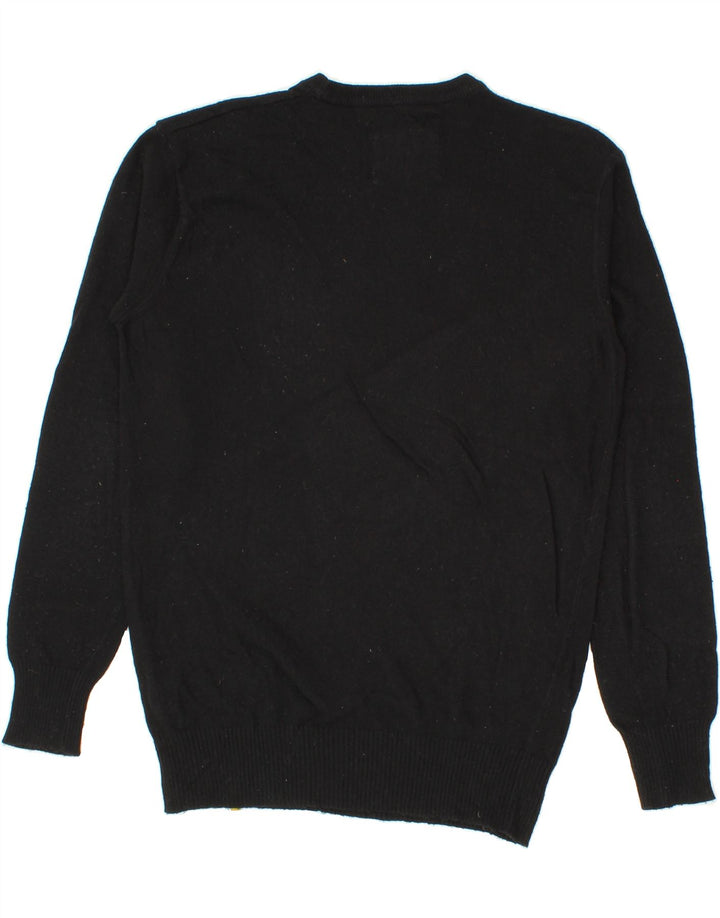 MELTIN' POT Mens Graphic Boat Neck Jumper Sweater Small Black Viscose Vintage Meltin' Pot and Second-Hand Meltin' Pot from Messina Hembry 