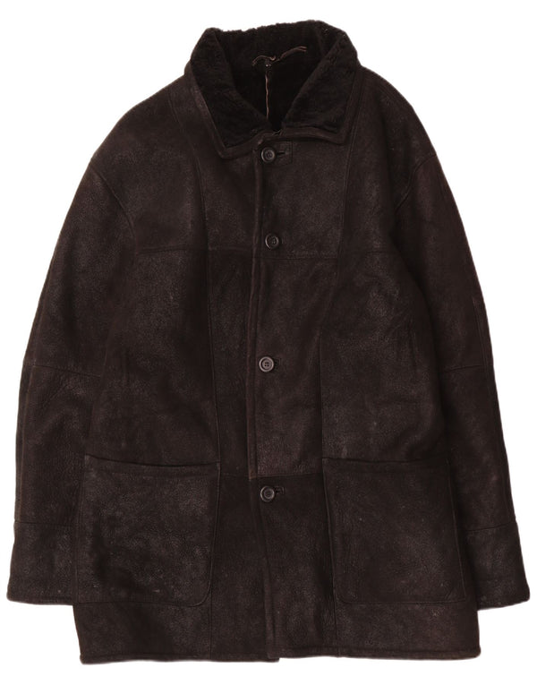 Paolo Negrato Mens Shearling Jacket IT 52 XL Black Leather