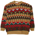Bluster Mens Crew Neck Jumper Sweater IT 52 Large Brown Geometric Wool