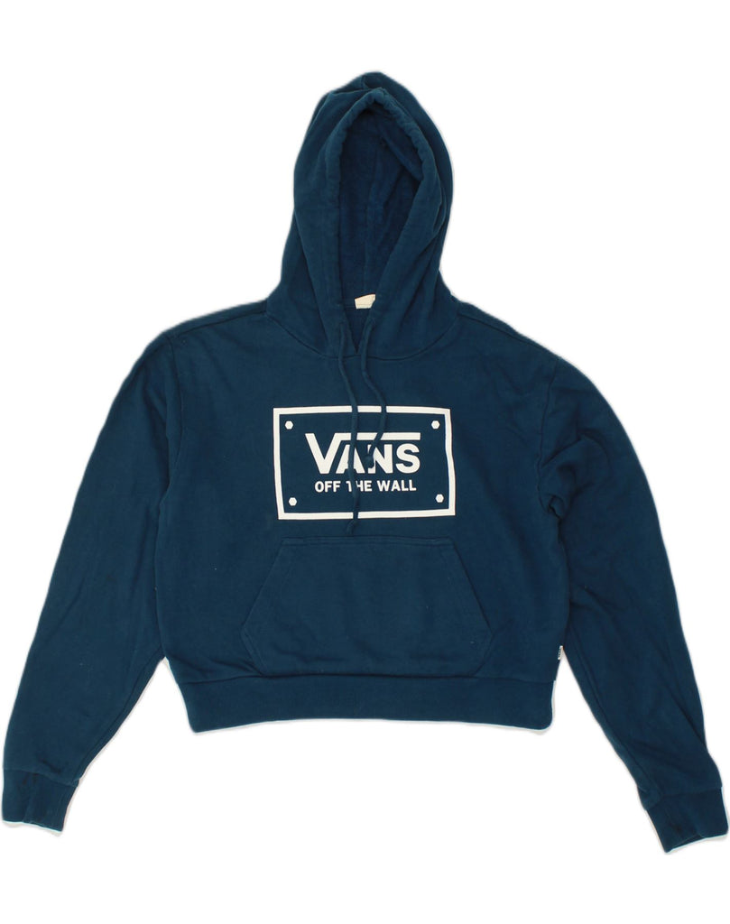 VANS Womens Crop Graphic Hoodie Jumper UK 10 Small Blue Cotton | Vintage Vans | Thrift | Second-Hand Vans | Used Clothing | Messina Hembry 