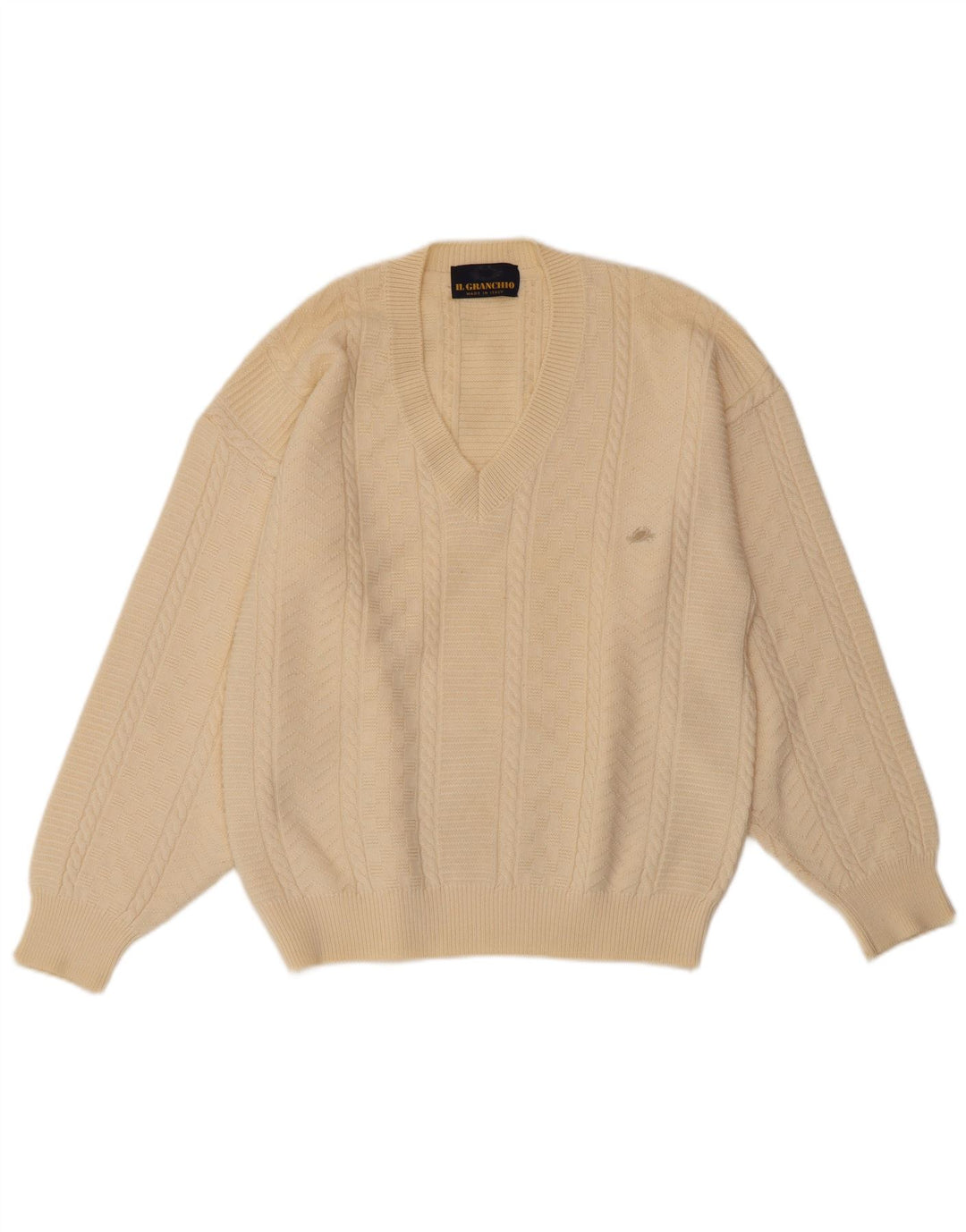 IL GRANCHIO Mens V-Neck Jumper Sweater Medium Off White