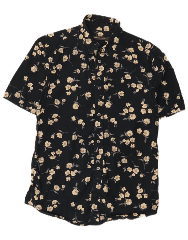 French Connection Mens Short Sleeve Shirt Small Black Floral Hawaiian