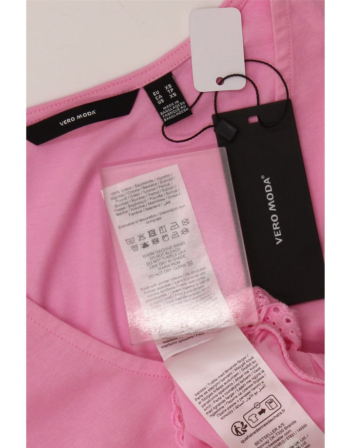 Vero Moda Womens Abstract Pattern T-Shirt Top UK 6 XS Pink Cotton