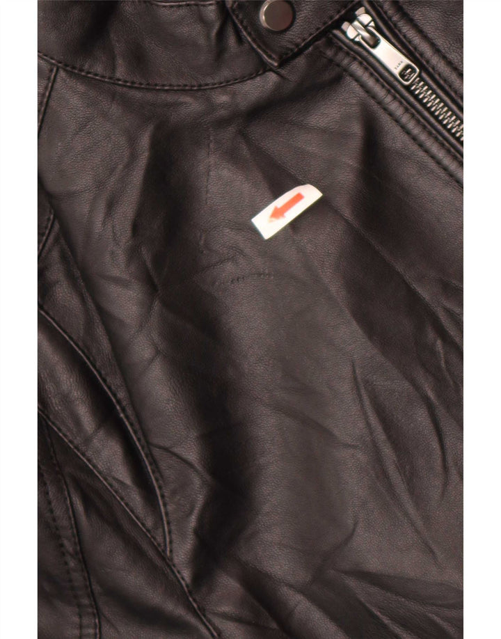 Zara Mens Faux Leather Bomber Jacket UK 40 Large Black Polyester