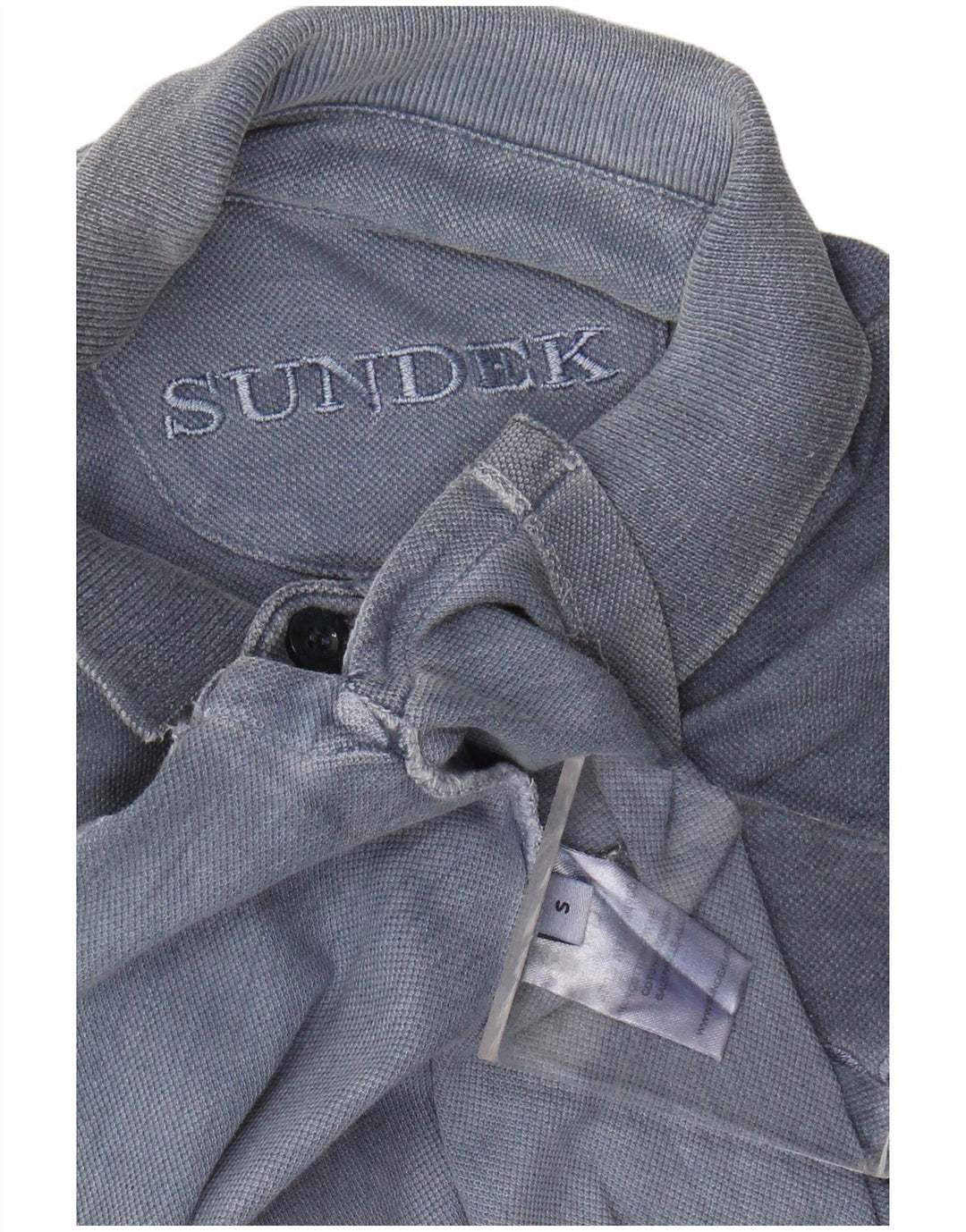 SUNDEK Mens Long Sleeve Polo Shirt Small Blue Cotton