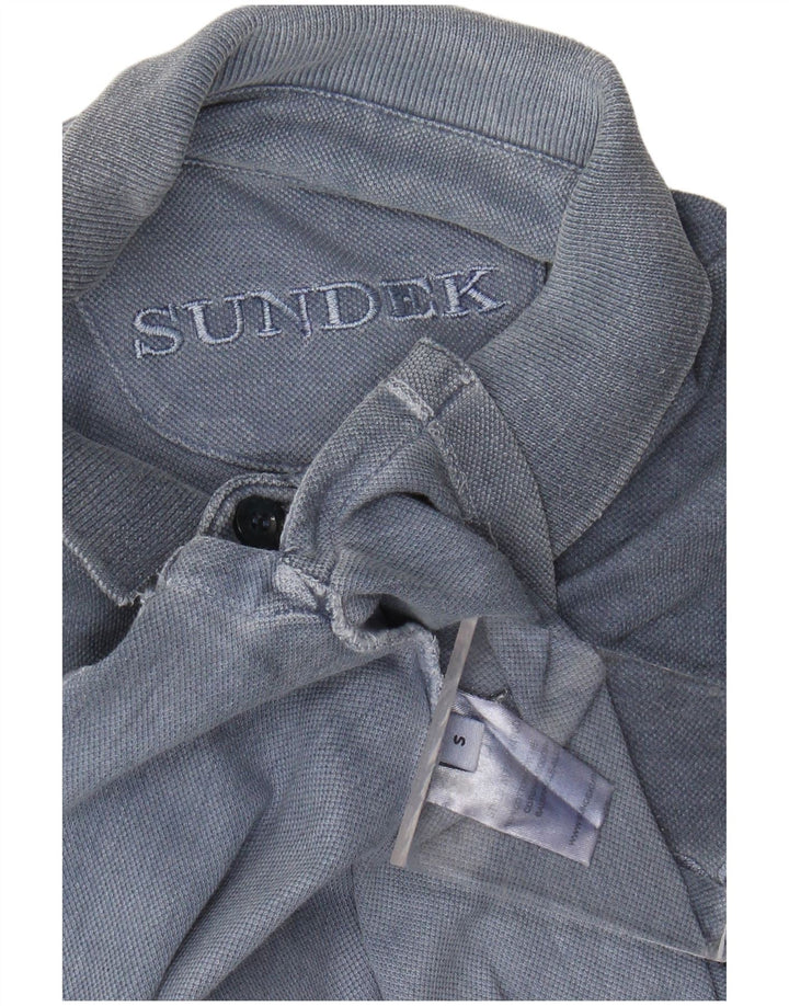 SUNDEK Mens Long Sleeve Polo Shirt Small Blue Cotton