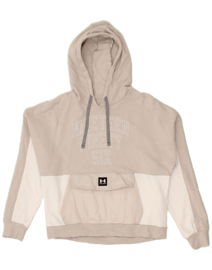 UNDER ARMOUR Womens Oversized Hoodie Jumper UK 10 Small Grey Colourblock Vintage Under Armour and Second-Hand Under Armour from Messina Hembry 