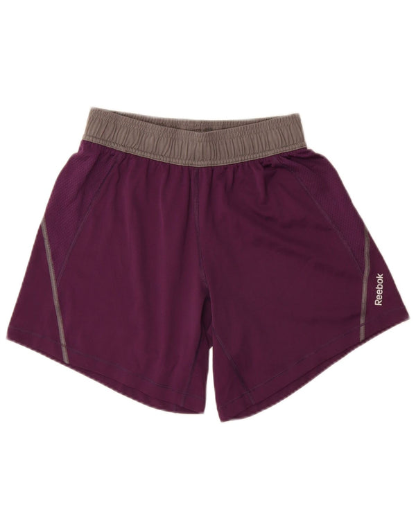 REEBOK Boys Sport Shorts 7-8 Years XS Purple Colourblock Polyester