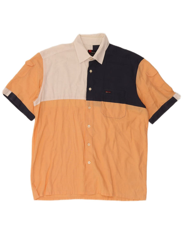 Navigare Mens Short Sleeve Shirt Large Orange Colourblock