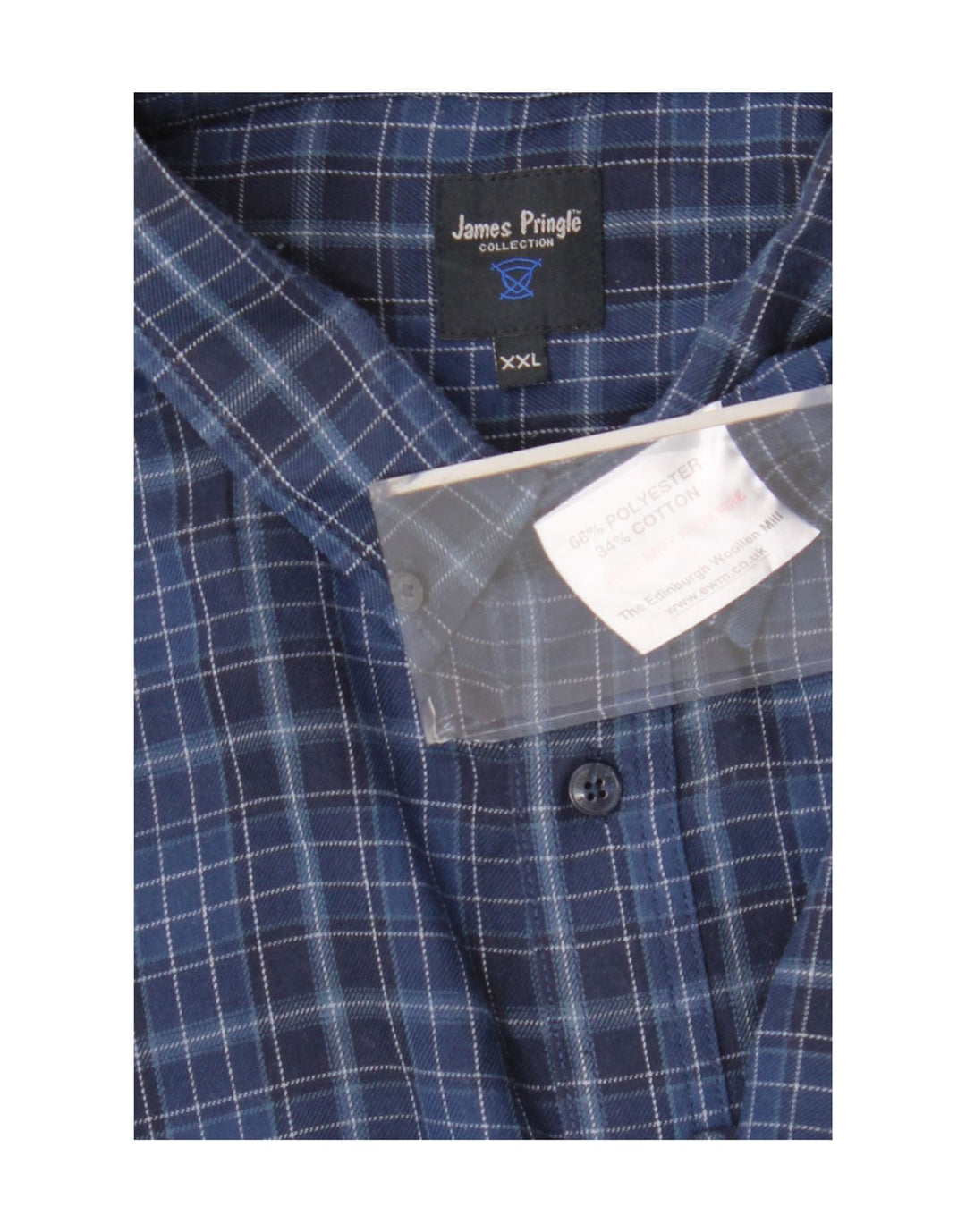 James Pringle Mens Shirt 2XL Navy Blue Check Polyester