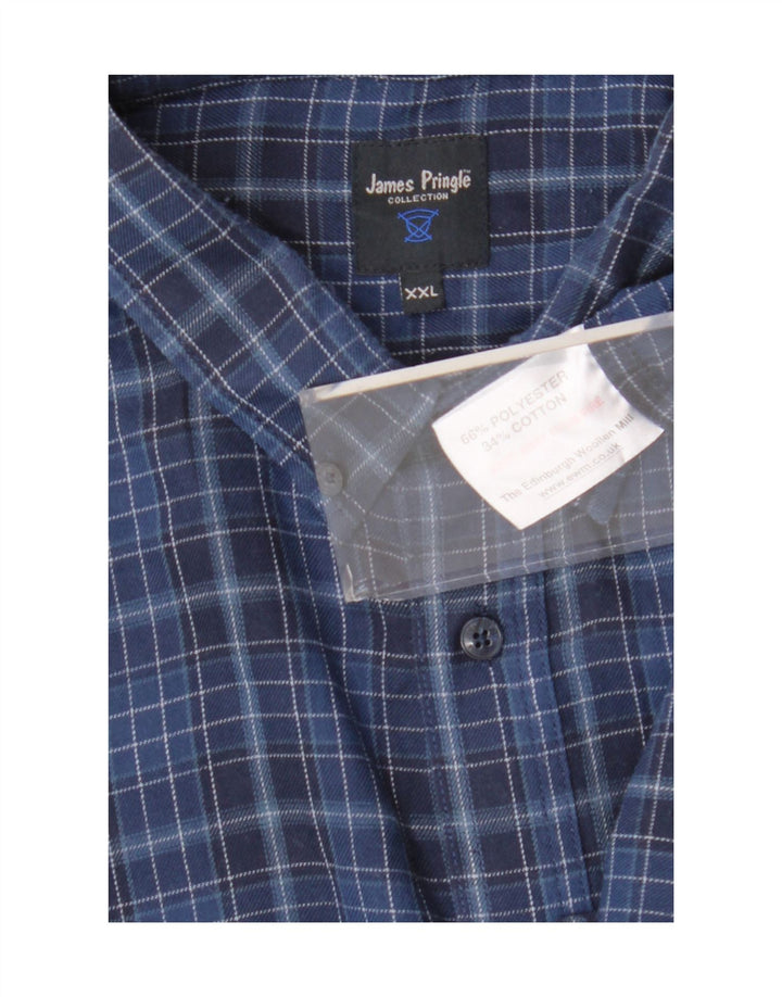 James Pringle Mens Shirt 2XL Navy Blue Check Polyester