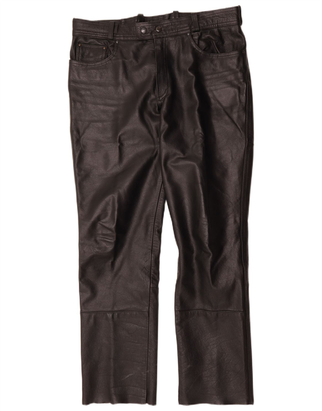 Louis Mens Straight Leather Trousers W34 L30 Black