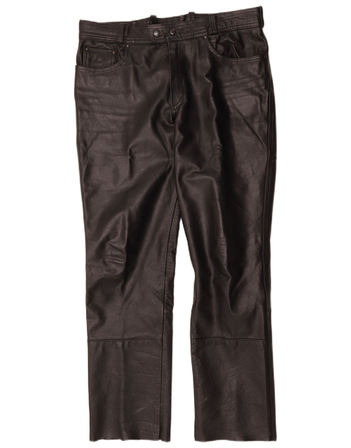Louis Mens Straight Leather Trousers W34 L30 Black