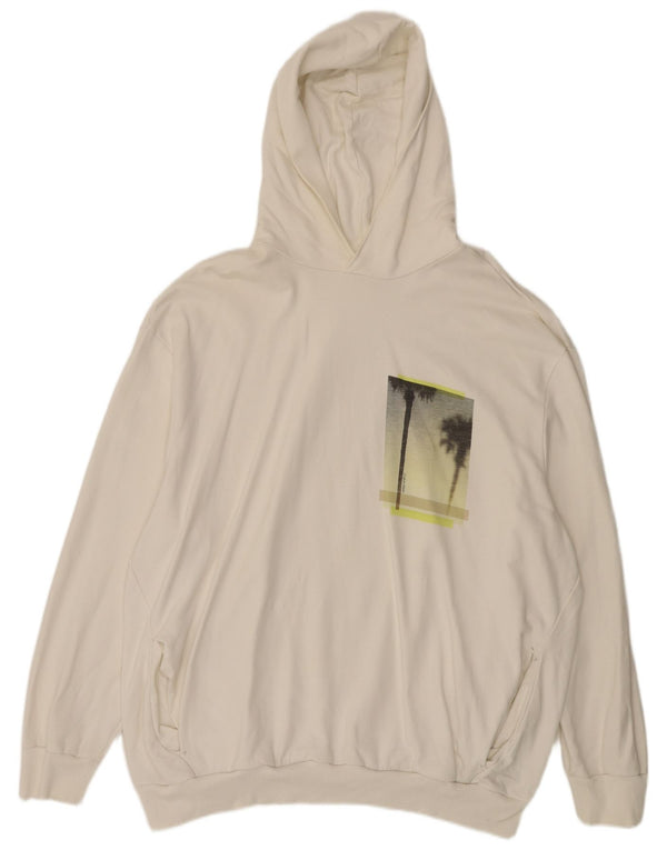Calvin Klein Mens Graphic Hoodie Jumper 3XL Off White Cotton