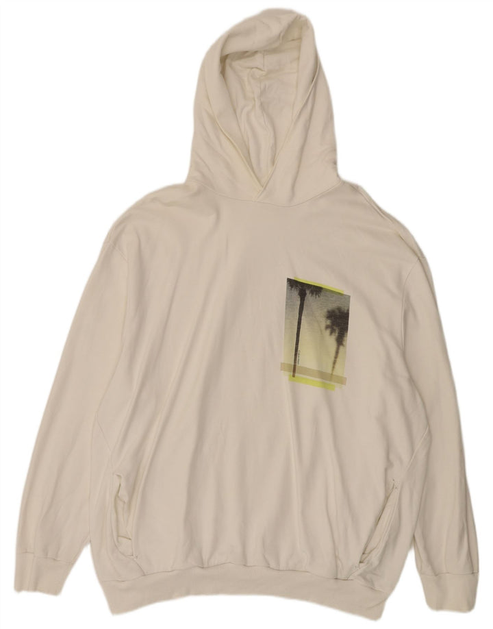 Calvin Klein Mens Graphic Hoodie Jumper 3XL Off White Cotton