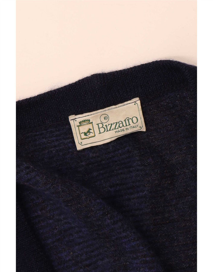 Bizzarro Mens Cardigan Sweater XL Navy Blue Striped Wool