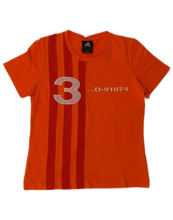 Adidas Womens Graphic T-Shirt Top UK 12 Medium Orange Striped Cotton