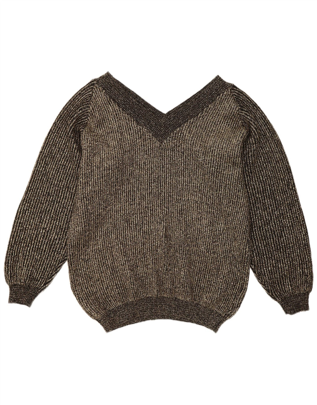Vintage Womens Oversized V-Neck Jumper Sweater EU 40 Medium Gold Flecked
