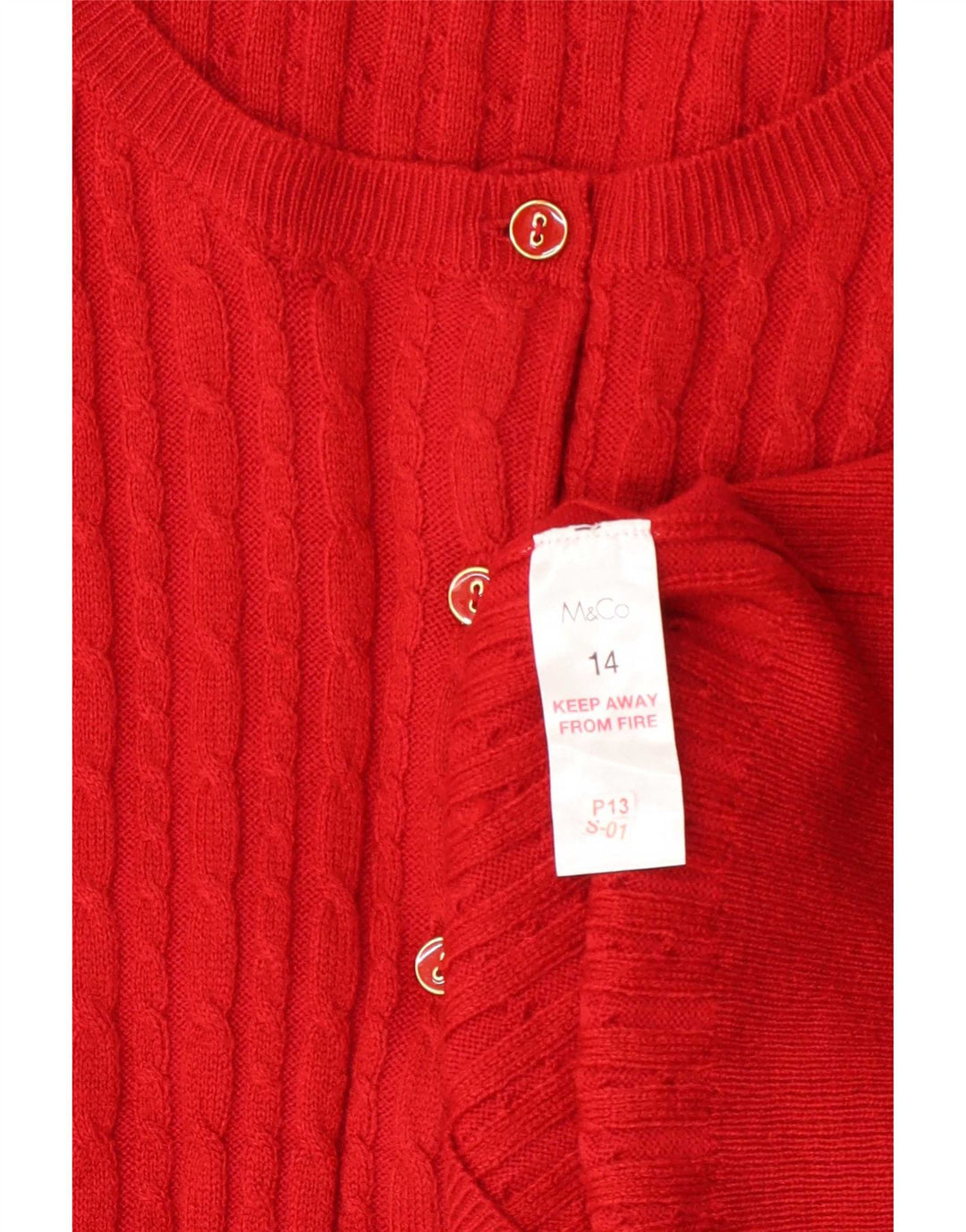 M&Co Womens Cardigan Sweater UK 14 Medium Red Acrylic