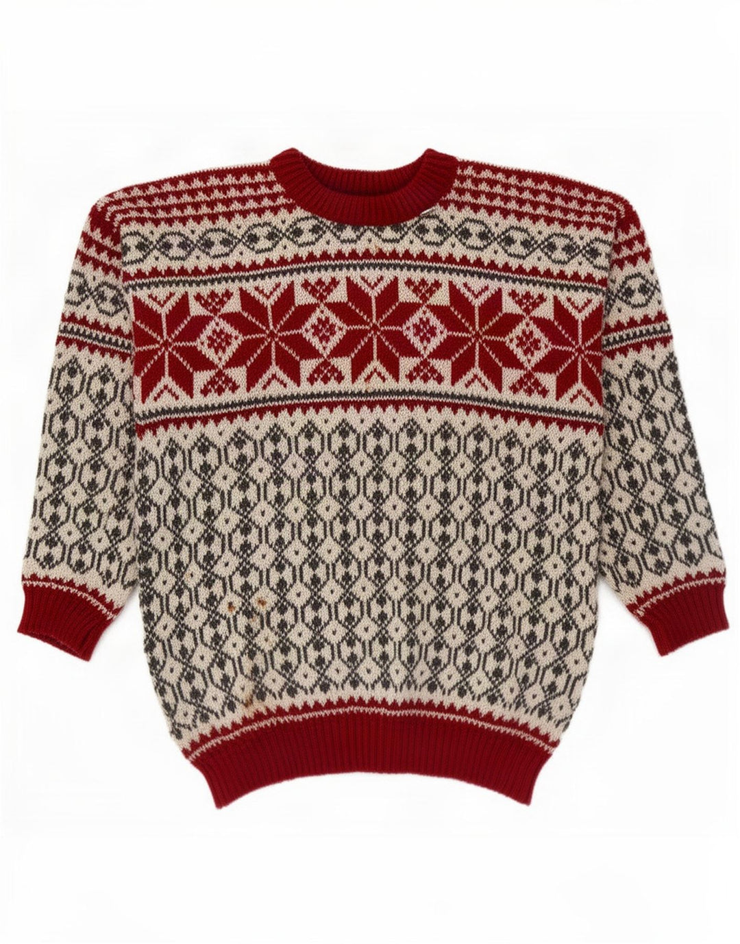 Voss Mens Unisex Crew Neck Jumper Sweater Medium Off White Fair Isle