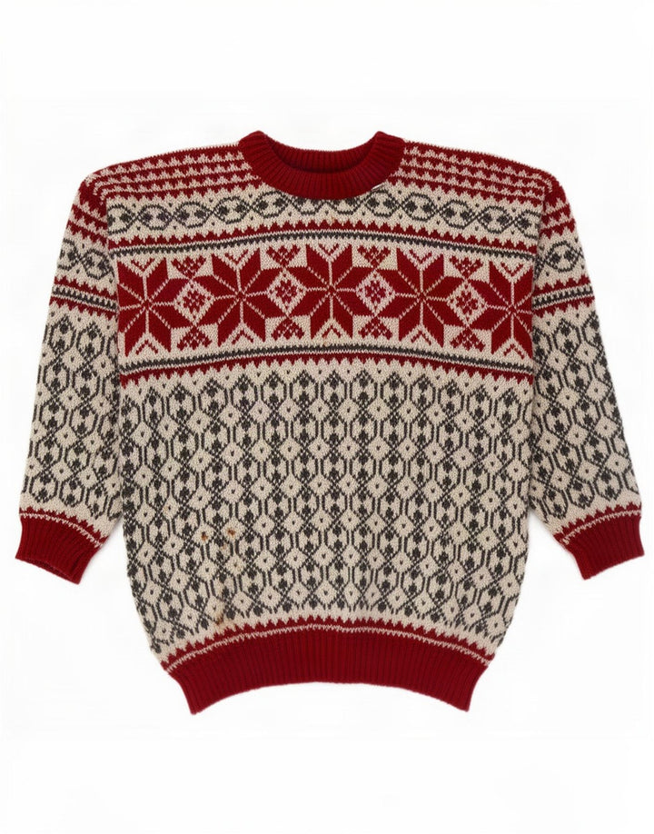 Voss Mens Unisex Crew Neck Jumper Sweater Medium Off White Fair Isle