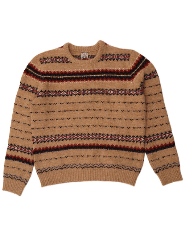 Scout Mens Crew Neck Jumper Sweater Large Beige Fair Isle Nylon