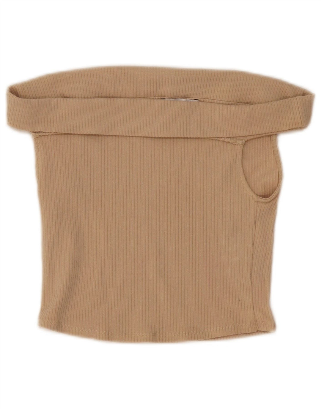Zara Womens Crop Off Shoulder Top UK 8 Small Beige Cotton