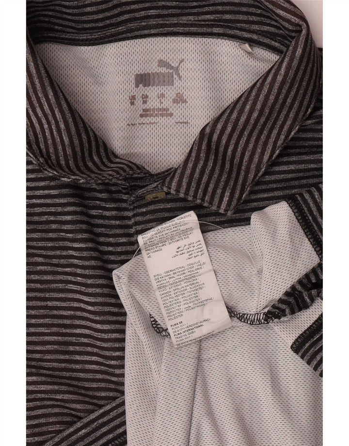 Puma Mens Polo Shirt Large Grey Pinstripe Polyester